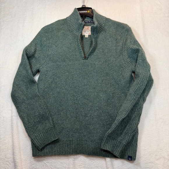 Fat Face !/4 Zip Sweater Mens Size XL Olive Green Chunky Knit Cotton Wool Preppy - Picture 2 of 9